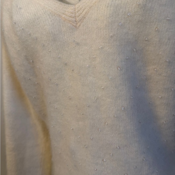 The Limited Vintage Angora Beaded Sequin Cream V-Neck Sweater - Picture 3 of 7